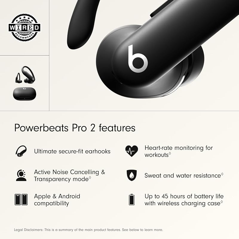 Powerbeats Pro 2 Kabellose In-Ear Kopfhörer mit Bluetooth– aktive Geräuschunterdrückung, Herzfrequenzmessung, IPX4, bis zu 45H mit Ladecase, kompatibel mit Apple & Android - Diamantschwarz