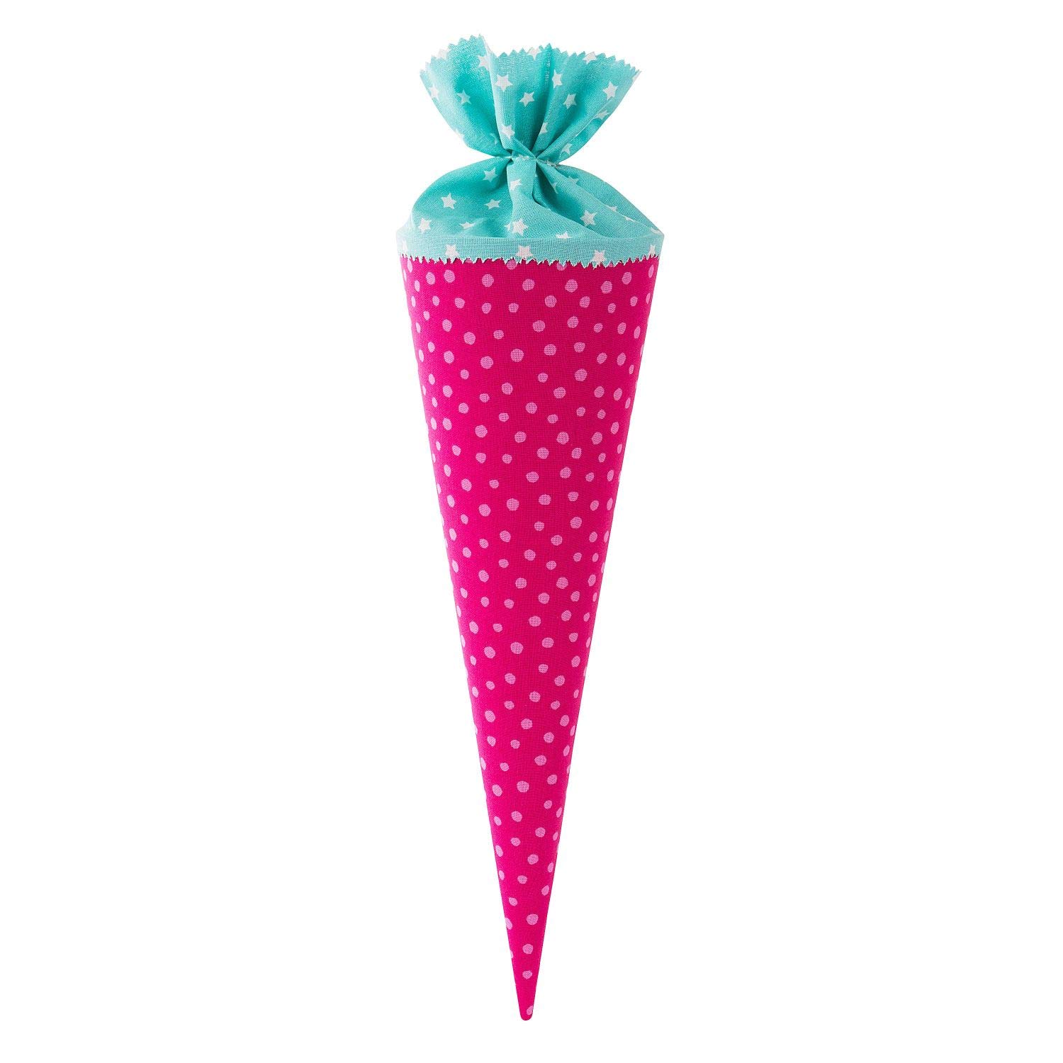 goldbuch 93554 Fabric School Cone with Polka Dots and Star Pattern, Sugar Bag, 35 cm, School Cone for Back to School and Back to School, Various Occasions, Gift Wrapping, Siblings Bag, Pink/Turquoise