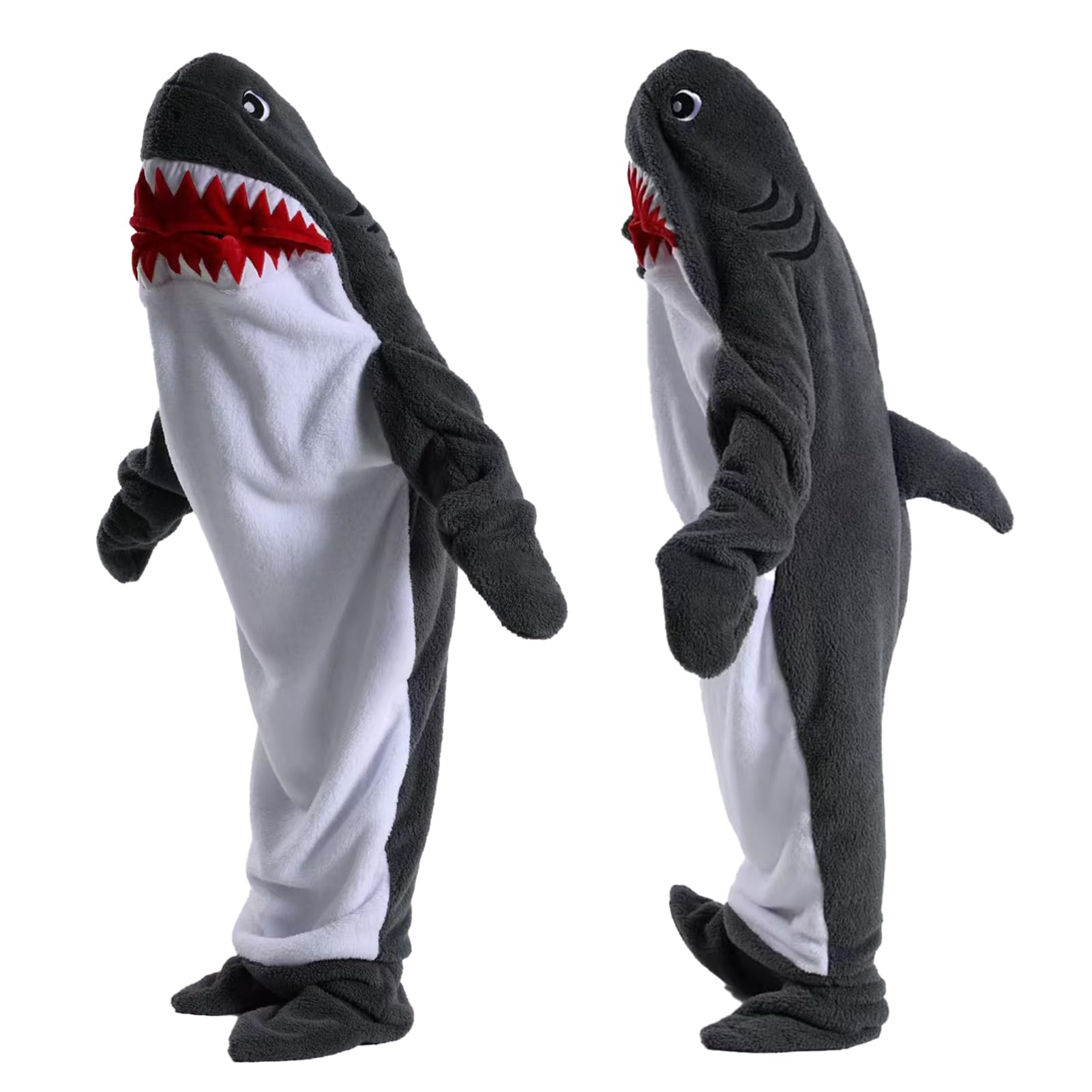Shark Costume,Shark Blanket,Wearable Shark Sleeping Blanket，Soft and Comfortable Crystal Fleece Hooded Shark Sleeping Bag,The Perfect Gift for Shark Lovers (Dark gray,L)