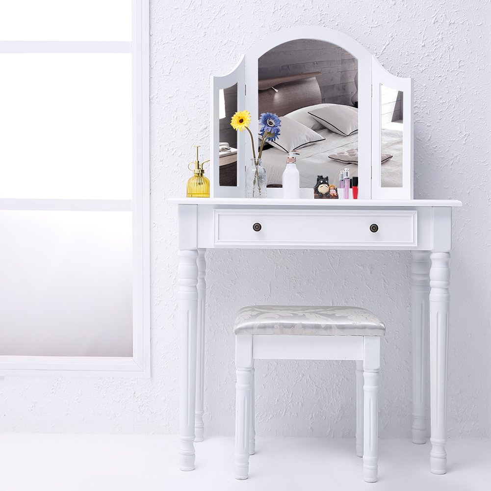 Dormitorio CCLIFE Tocador maquillaje 1 gran cajones y Espejo Triple