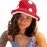 Strawberry Hat Crochet Bucket Hats for Women with Earrings Handmade Floral Hat Cute Foldable Knitted Hats