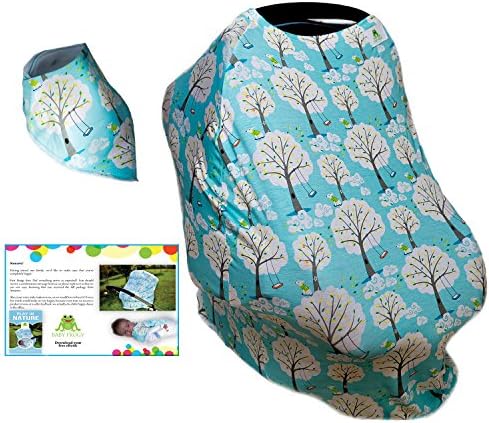 Baby Car Seat Cover, eBook set Bandana Drool Bib kit, Baby Car Seat Canopy, Nursing Cover For Breastfeeding, Blue Scarf, Shopping Cart And Stroller, Best Gift Maternity Baby Boy Or Baby Girl