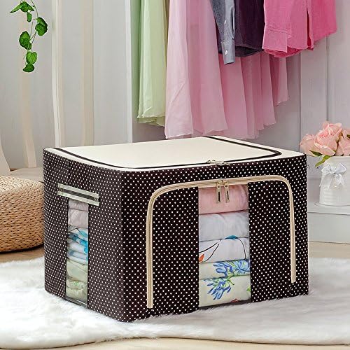 Storage Bins, Wunsche Foldable Storage Basket Orgnizer Upstanding Boxes with See-through Window, Bouble Zippers OXFORD Cloth Storage Containers for Kids & Children Toys,Clothes (Brown 66L - 4 Steel)