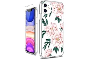 GiiKa iPhone 11 Case with Screen Protector, Clear Heavy Duty Protective Case Floral Girls Women Shockproof Hard PC Back Case 