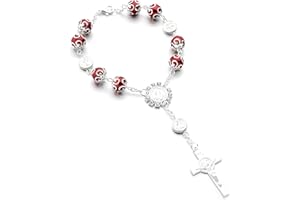 LSKASELUE Rosary Beads Catholic Car Pendant, Cross Beads Charm Blessing Rearview Mirror Decoration, Auto Mirror Hanging Ornam