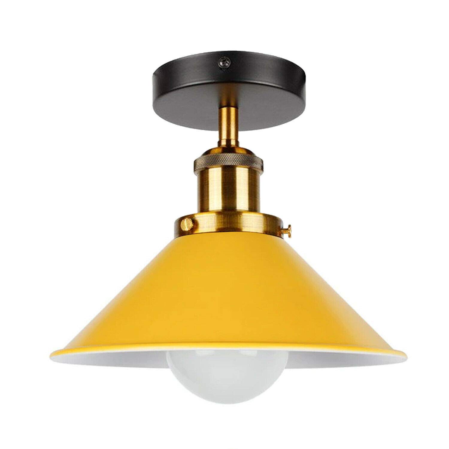 DC VOLTAGE Vintage Ceiling Light Semi Flush Mount Industrial Metal 22cm Yellow E27 Holder Lamp Shade for Living Room Kitchen Bedroom Hallway Corridor Restaurant