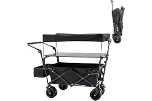 WANAN Stroller Wagons for 2 Kids, Collapsible Wagon with Seat Belt and Canopy, Kids Wagon Beach Cart with Big Wheels for Sand, Folding Wagon for Picnic, Camping, Garden (Wagon with Table)