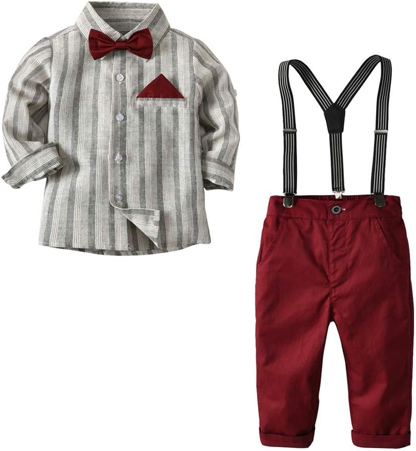 Baby Toddler Boys Clothes Formal Sets Wedding Suit 1-6 Years Old Kids Gentleman Stripe T-Shirt Plaid Pants Outfit