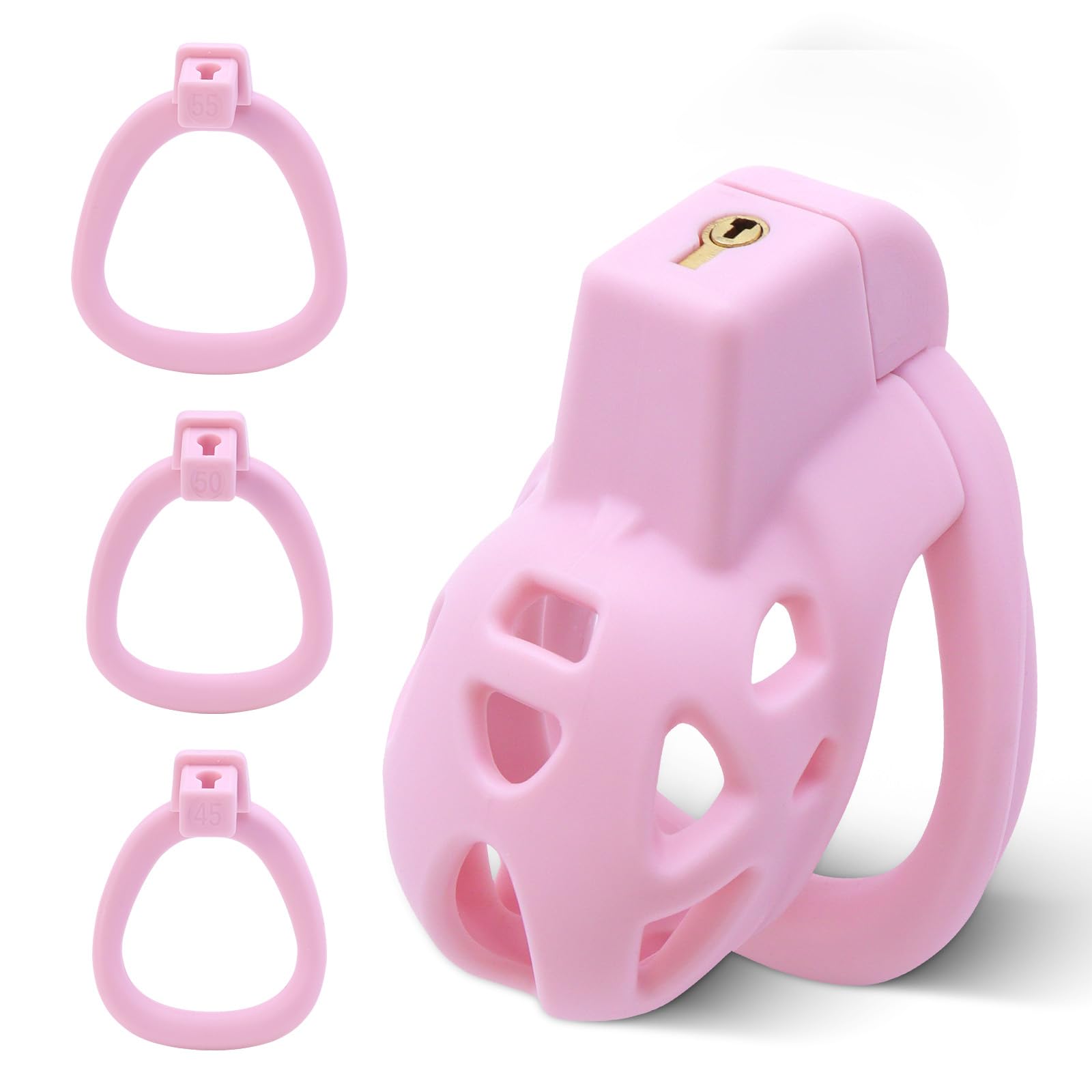 Photo 1 of Lightweight Chastity Cage for Male Penis Cage Smooth KG Cock Cage Chastity Devices Key Sex Toy for Men Black Chastity for Men with 3 Sizes Rings?Pink xs?