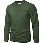 MAGNIVIT Men's Long Sleeve Cotton Shirts with Pocket Crew Neck Casual T-Shirt Regular Fit Solid Top Soft Shirt 2026