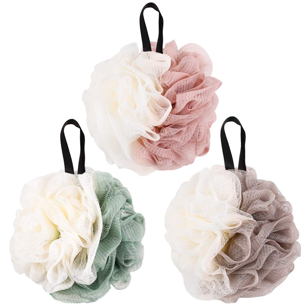 JASLY Bath Shower Loofah Sponge Pouf Body Scrubber Exfoliator (Set of 3) (multicolor-02)