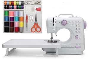 Mini Sewing Machine by Kalatic (Including Extension Table and Sewing Supplies Set) - Small Electric Overlock Sewing Machines with 2 Speed 12 Built-in Stitch Patterns KT-005-A25