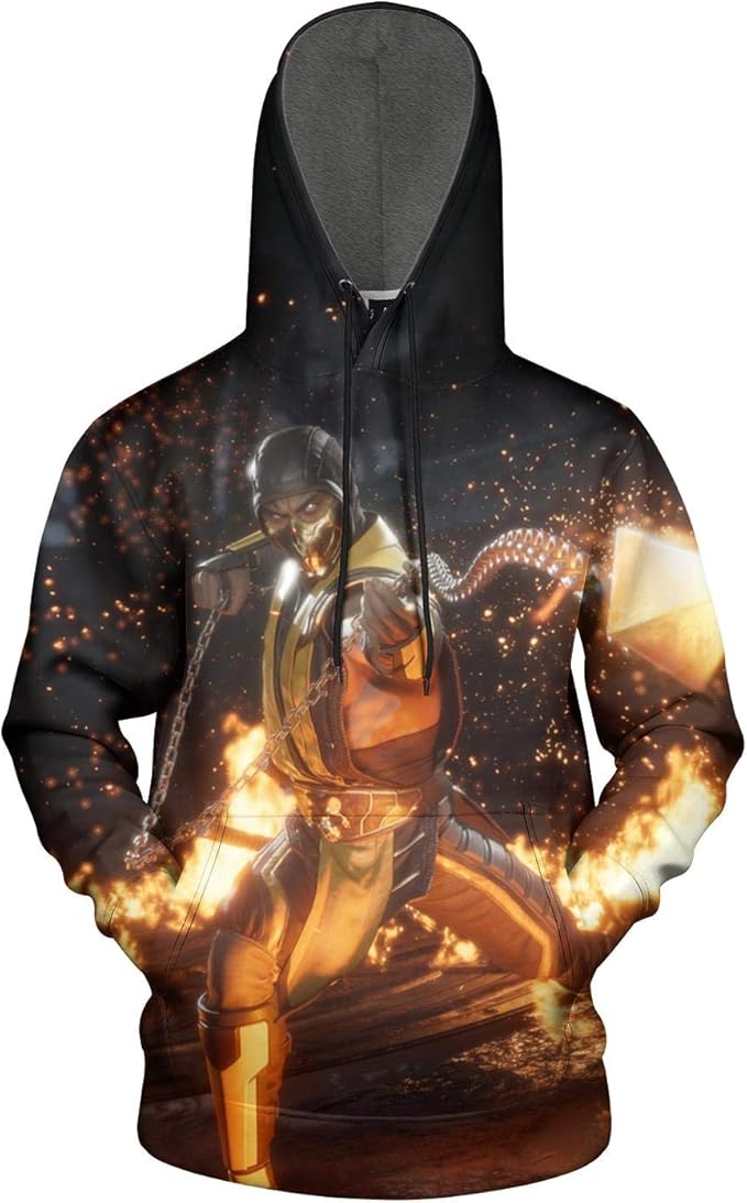 UASFAUUD Mens Sweatshirts MortalKombatScorpionFlameBalck Hoodies
