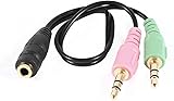 sourcingmap&reg; 3.5mm Female to Stereo Dual Male Y Splitter Microphone Speaker Cable 21cm Long Black