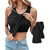 CHICME 2 Piece Built in Bra Tank Tops for Women Ribbed Tank Top Fitness Racerback Workout Tops