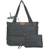 FHELAD Quilted Puffer Tote Bag for Women, 21L Work Hobo Tote, Lightweight Travel Shoulder Bag for Nurses/Commuters | 16" Laptop Sleeve, Foldable Design, Cup Holder Pocket, Daily Carry On Bags