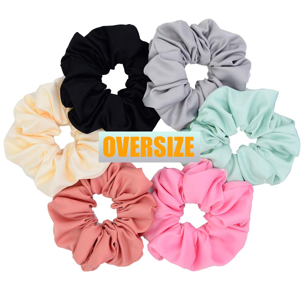 Simnice Oversized Blush Theme Large Hair Scrunchies Satin Elastics Scrunchy Bobbles Soft Hair Bands Hair Ties Hair Accessories Scrunchies for Girls Women，6 Colors : Beauty