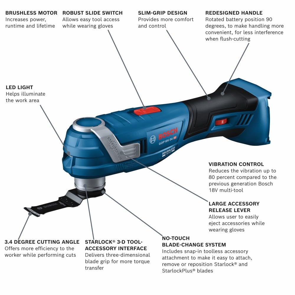 BOSCH GOP18V-34N 18V Brushless StarlockPlus® Oszillierendes Multi-Tool (blankes Werkzeug) 2