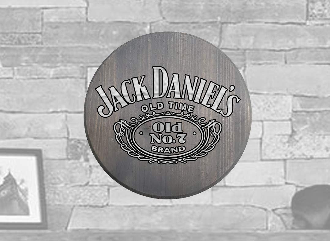 TBA Round Wood Wall Art Jack Daniels Classic Whiskey Bar Sign Home Décor Barnwood Gray 18 inch Wall Decor