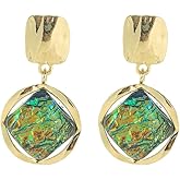 Women's Golden Green Suqare Ear Clips Dangle Clip On Earrings