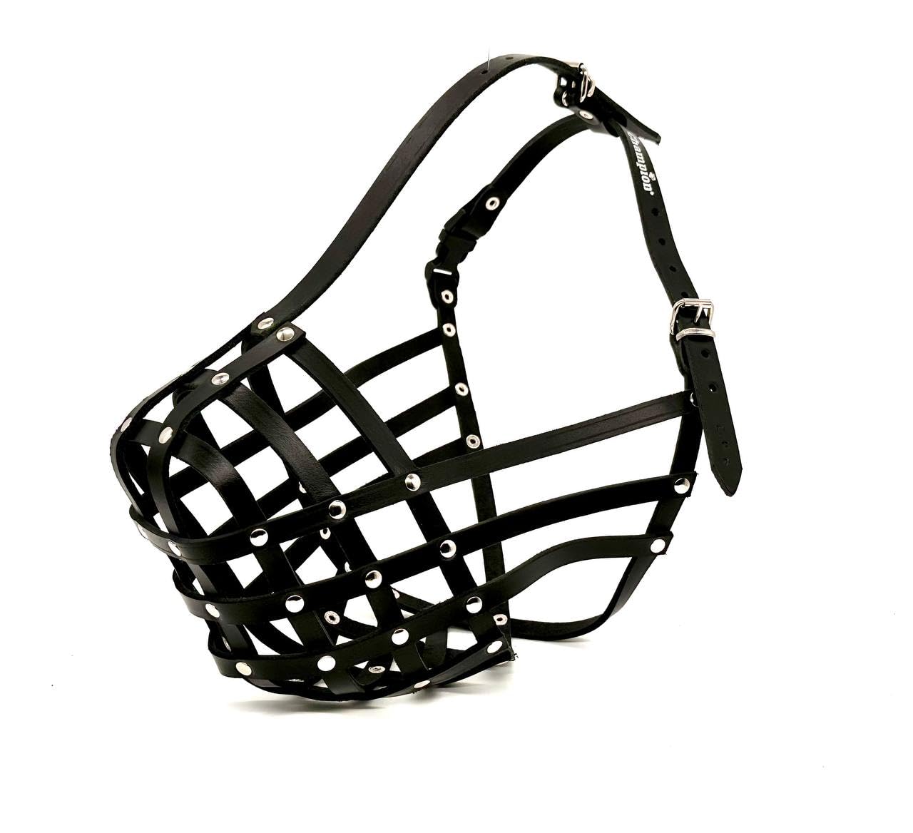 Genuine Leather Dog Muzzle for American Bully, Bully XL and other similar snout (Black Leather, AB4)