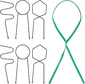 6 Pieces Small Metal Plant Trellis 11 Inches Black Garden Trellis Including Circle, Hexagon, Irregular Shaped Trellis and 50 Plant Twist Tie to Support Your Plants for Indoor Climbing Plants