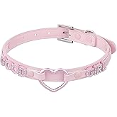 ADEMISHIA Black Heart O-ring Choker Necklace For Women, Cute Pink Little Letter Leather Collar For Women, Adjustable Fashion Jewelry