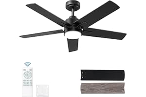 YUHAO 48 Inch Black Ceiling Fan with Light and Remote Control.Noiseless,Dimmable, 3CCT,6 Speeds Reversible, Modern DC Ceiling Fans for Indoor Use