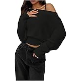 RoseSeek Women's Off The Shoulder Sweater Long Sleeve Knit Pullover Cinched Waist Tops Trendy Fall Outfits