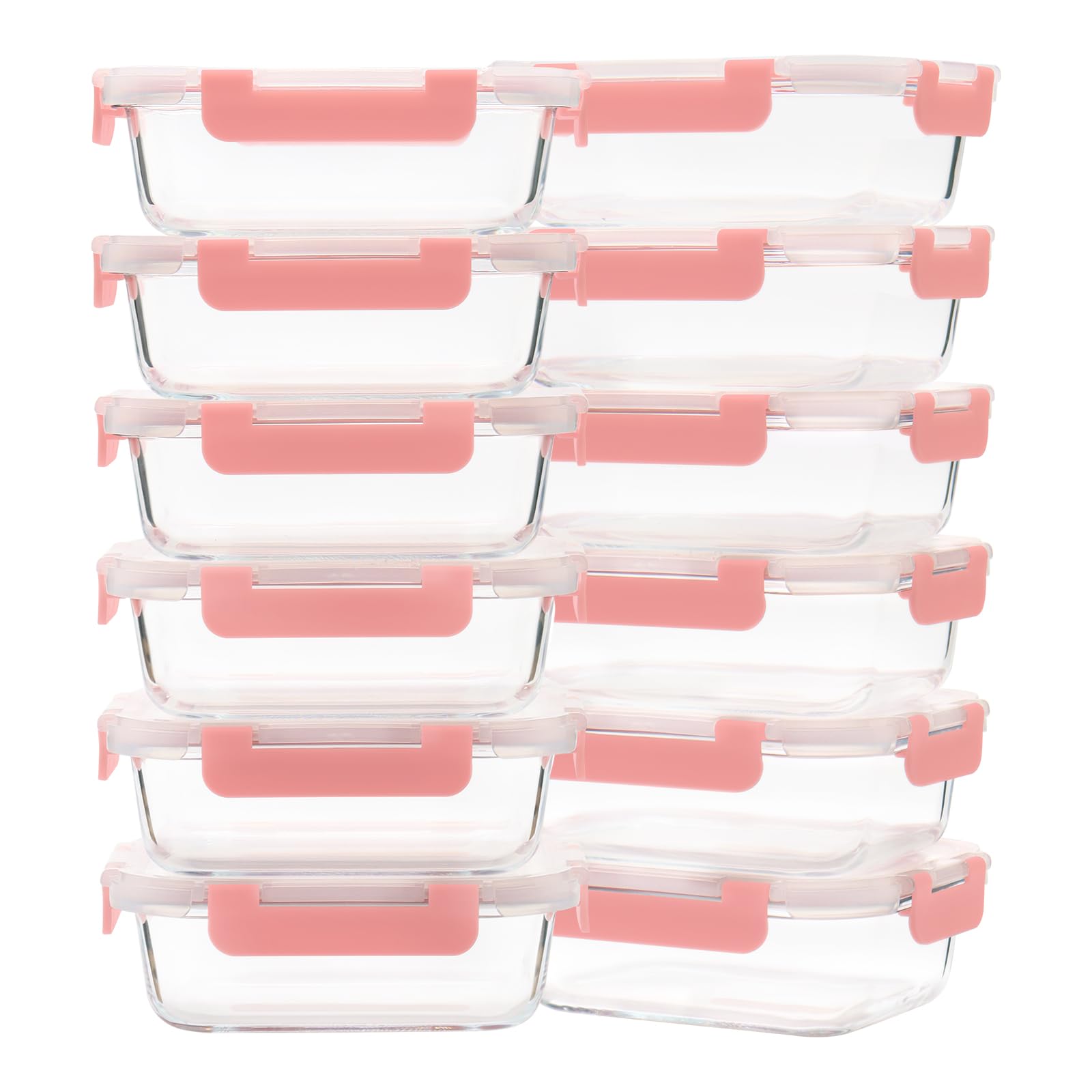 Photo 1 of GULFLIN Glass Meal Prep Containers 12-Pack, 22oz Glass Food Storage Containers with Lids, Air-Tight, Leak-Resistant, Freezer to Microwave Safe-Pink Set