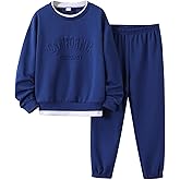Voxikidio Kids Boys Clothes 3D Letter Print Long Sleeve Sweatshirt & Pant 2PCS Fall Outfits Size 6-12 Years