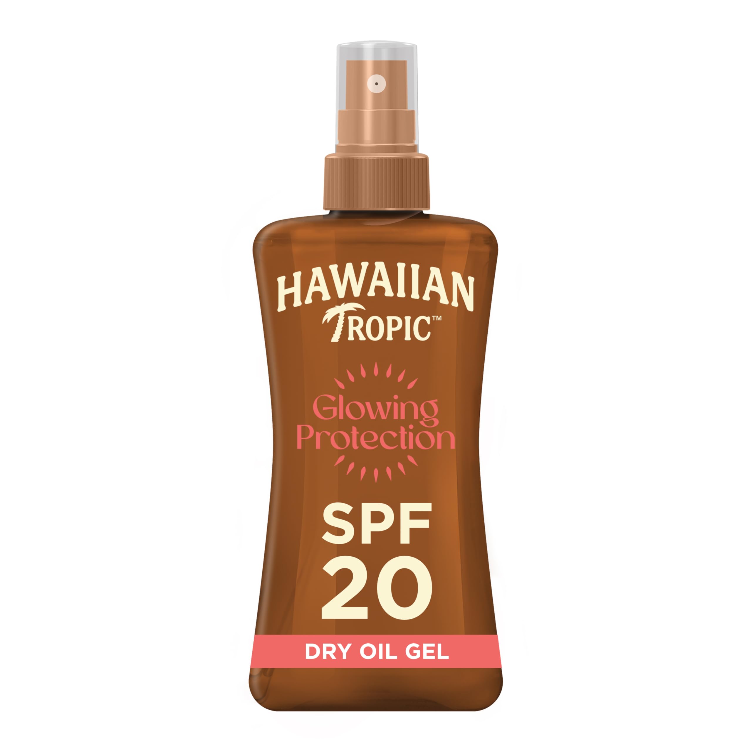 Hawaiian Tropic Glowing Protection Sunscreen Dry Oil Gel, Water Resistant SPF 20 UVA plus UVB Protection Sunscreen Spray, Tropical Scent Sun Lotion with Coconut Oil, 200 ml