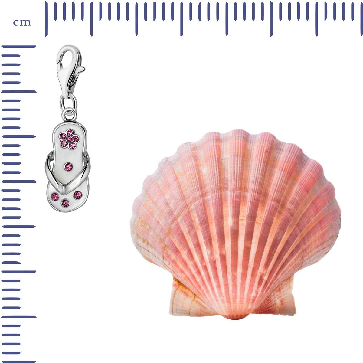 Quiges White Enamel Flower Flip Flop Clip On Charm Pendant with Cubic Zirconia Silver Plated Women's Jewellery - Image 4