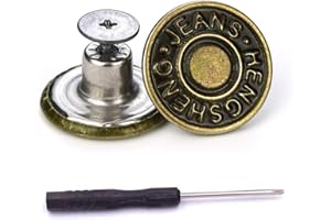 JRVT 15 Sets Replacement Jeans Buttons, 17mm No-Sew Nailess Removable Metal Jeans Button Replacement Repair Combo Thread Rivets and Screwdrivers