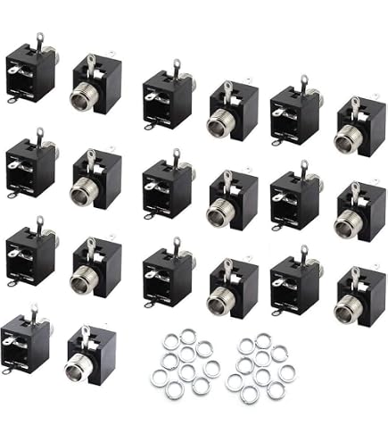 Fielect 5Pcs 6.35mm 6-Pin PCB Mount Headphone Jack Socket - Stereo Audio Connector Black