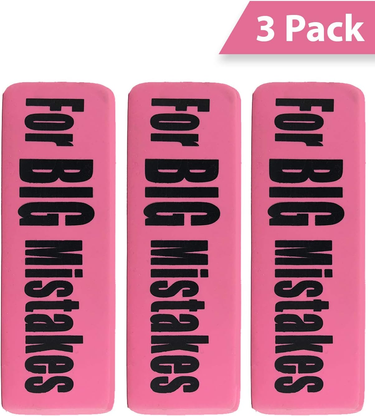 Jumbo Eraser, for Big Mistakes Pencil Eraser, Fun Oversized Pink Eraser - 3-Pack