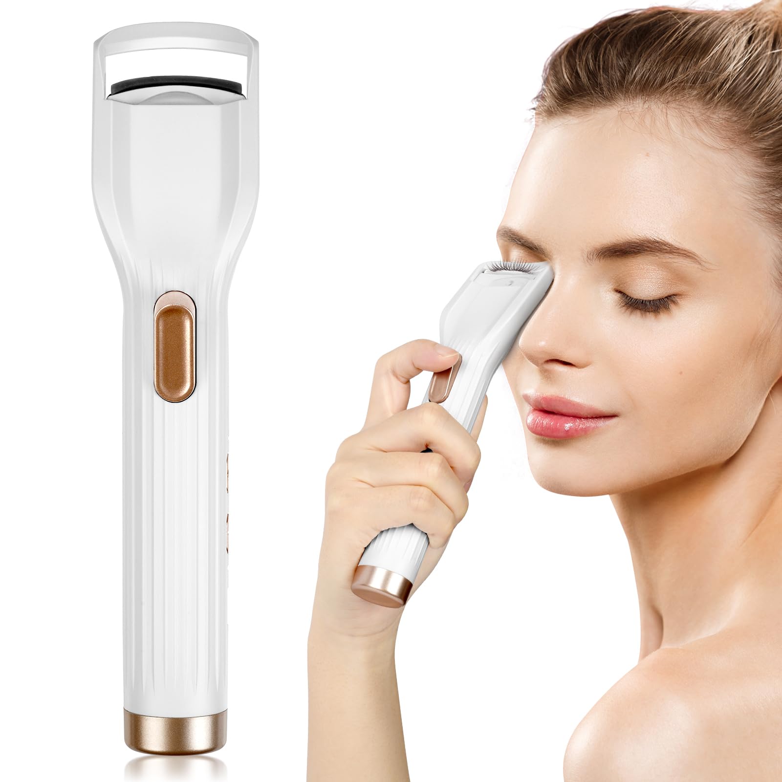 LOPHE Heated Eyelash Curler with Smart Silicone Pad, Rechargeable Electric Curler with 10-Second Quick Heat, Gentle on Lashes Tool with Smart Curve Design for Natural & False Lashes