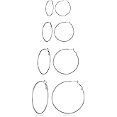 Stainless Steel Large Hoop Earrings,316L Lightwight Hoop Earrings Set for Women 3/4/5 Pairs 20-50mm