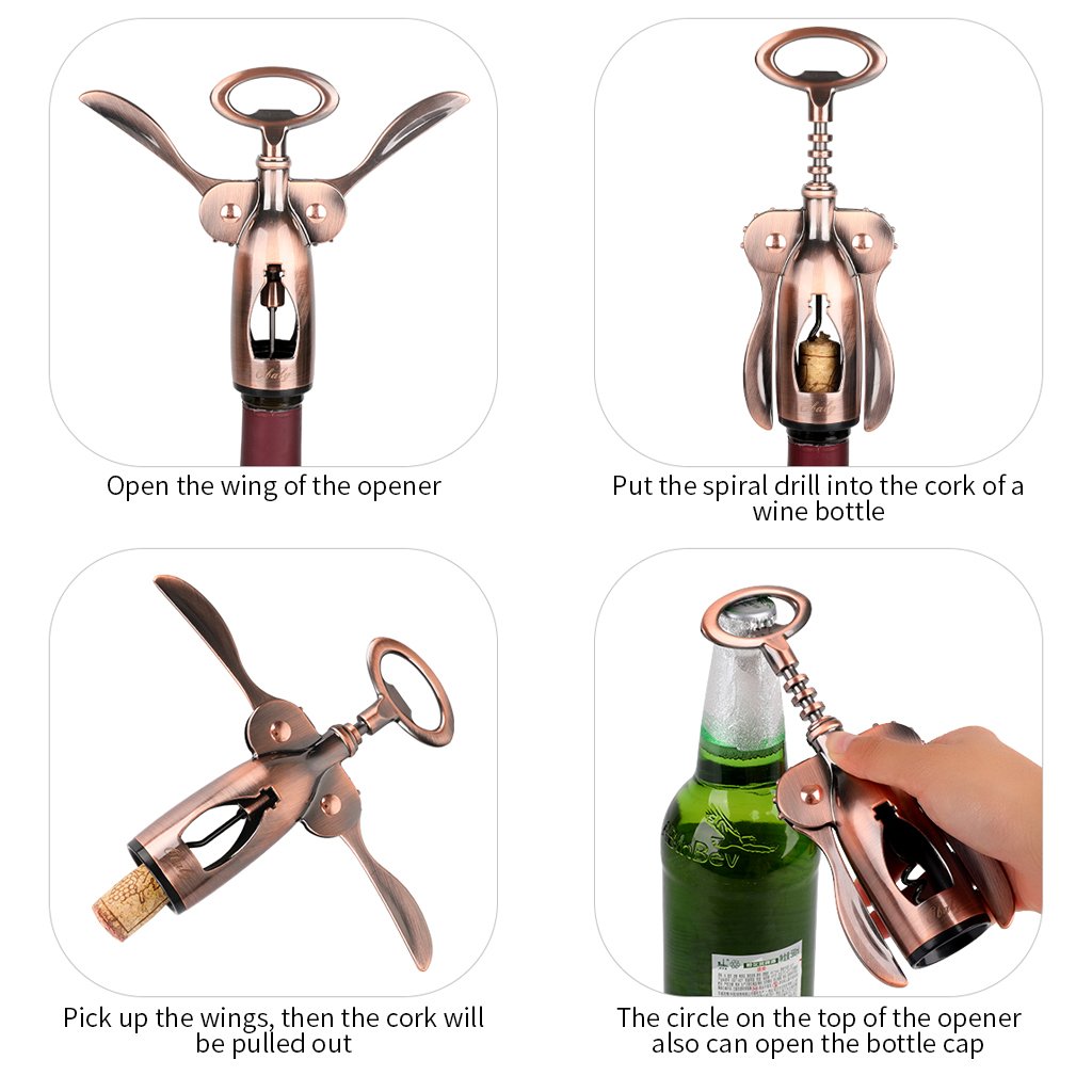 OBALY Includes Wing-Style Corkscrew with Bottle Opener End,Foil Cutter Stopper,Wine Set Gift, Gold