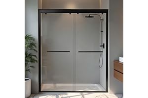 Botwinkle Shower Door 56-60" W x 72" H, Semi-Frameless Sliding Glass Shower Door, 1/4" (6mm) SGCC Tempered Glass Bathroom Sliding Door, Matte Black Finish, 304 Stainless Steel Hardware