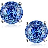 Birthstone Stud Earrings for Women, 925 Sterling Silver Rose Cut Gemstone Zirconia, Hypoallergenic Vintage Earrings, Birthday Anniversary Mother’s Day Christmas Gifts for Her