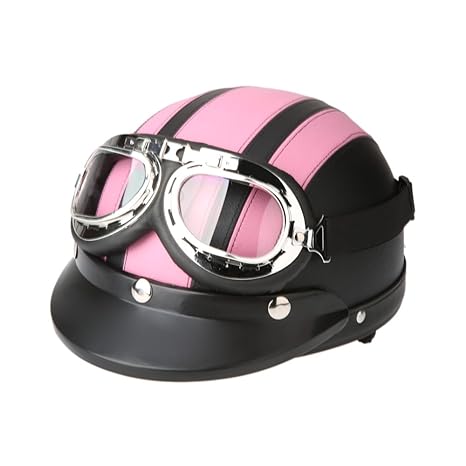 KKmoon Motorrad Roller Open Face Halbes Leder-Helm mit Visier UVschutzbrille Retro Vintage Style 54-60cm