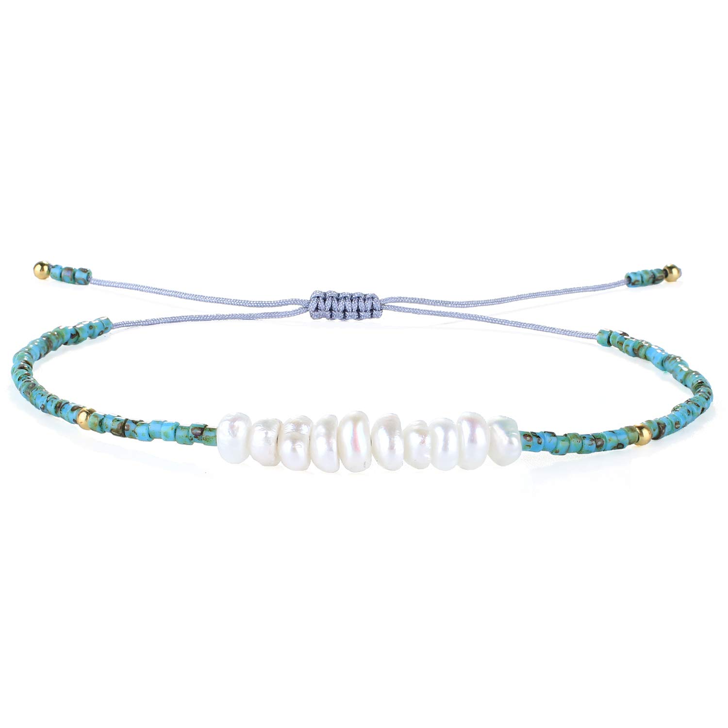 KELITCH Natural Shell Pearl Beaded Bracelets Women Friendship Bracelets Miyuki Beads Bracelets (Green W)