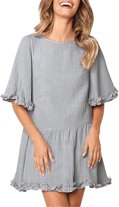 ASHOP Ropa de Mujer en Oferta, Cuello Redondo Media Manga Vestidos Casual Verano 2019 Minivestido Vintage de Fiesta Falda Rockabilly Party Dress: Amazon.es: Ropa y accesorios