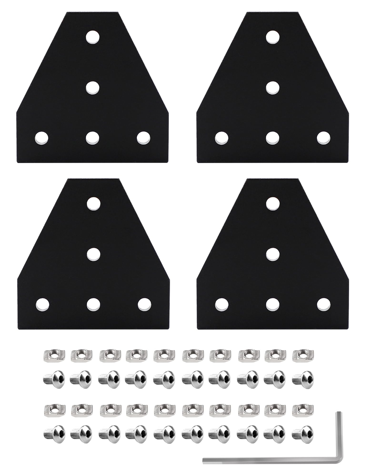 iYueMps 4pcs T Shaped Corner Bracket Plate for 2020 Aluminum Extrusion with 20pcs M5 T Nuts 20pcs M5x8mm Screws 1pcs Wrench for 2020 Aluminum Profile 3D Printer Frame-Black — image 1