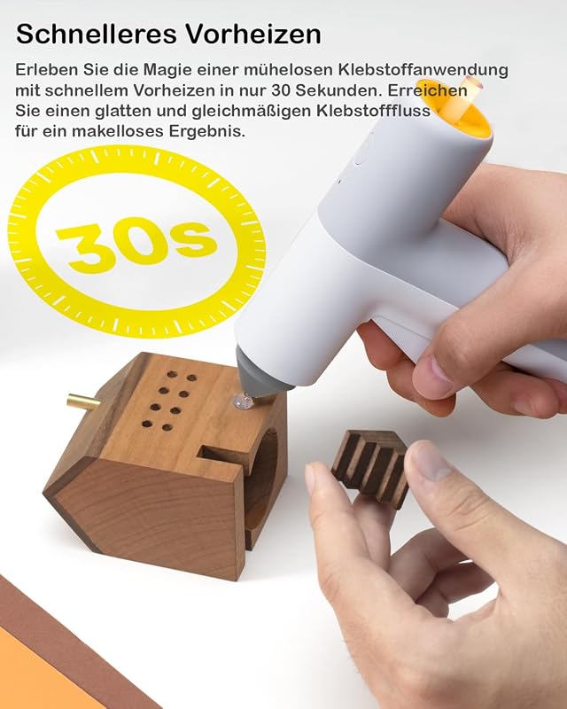 Heißklebepistole Akku, 30s Schnell Aufheizen Klebepistole, USB-C
