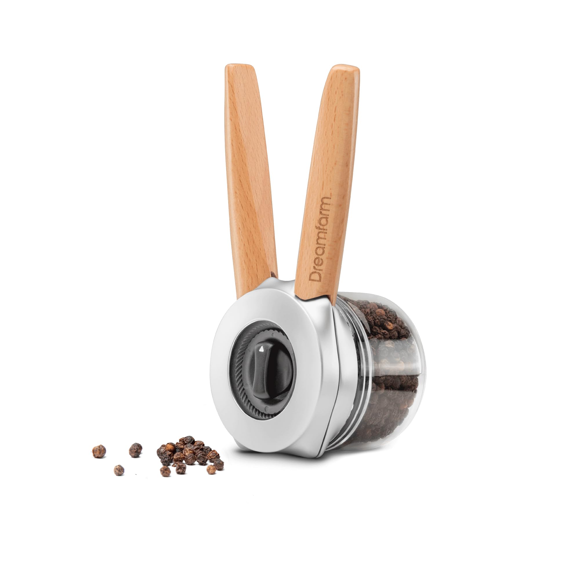 Dreamfarm Ortwo Original Ergonomic 1-or-2-Handed Re-Fillable Pepper, Spice, Seed, Coffee Mill with 6 Grind Settings - 2oz Wood