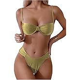 SweatyRocks Women's Two Piece Swimsuit Ruched High Cut Mid Rise Bikini Sets Swimwear
