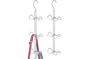 mDesign Metal Wire Over The Closet Rod Hanging Storage Organizer Hanger for Storing and Organizing Purses, Backpacks, Satchels, Crossovers, Handbags - 2 Pack - Chrome