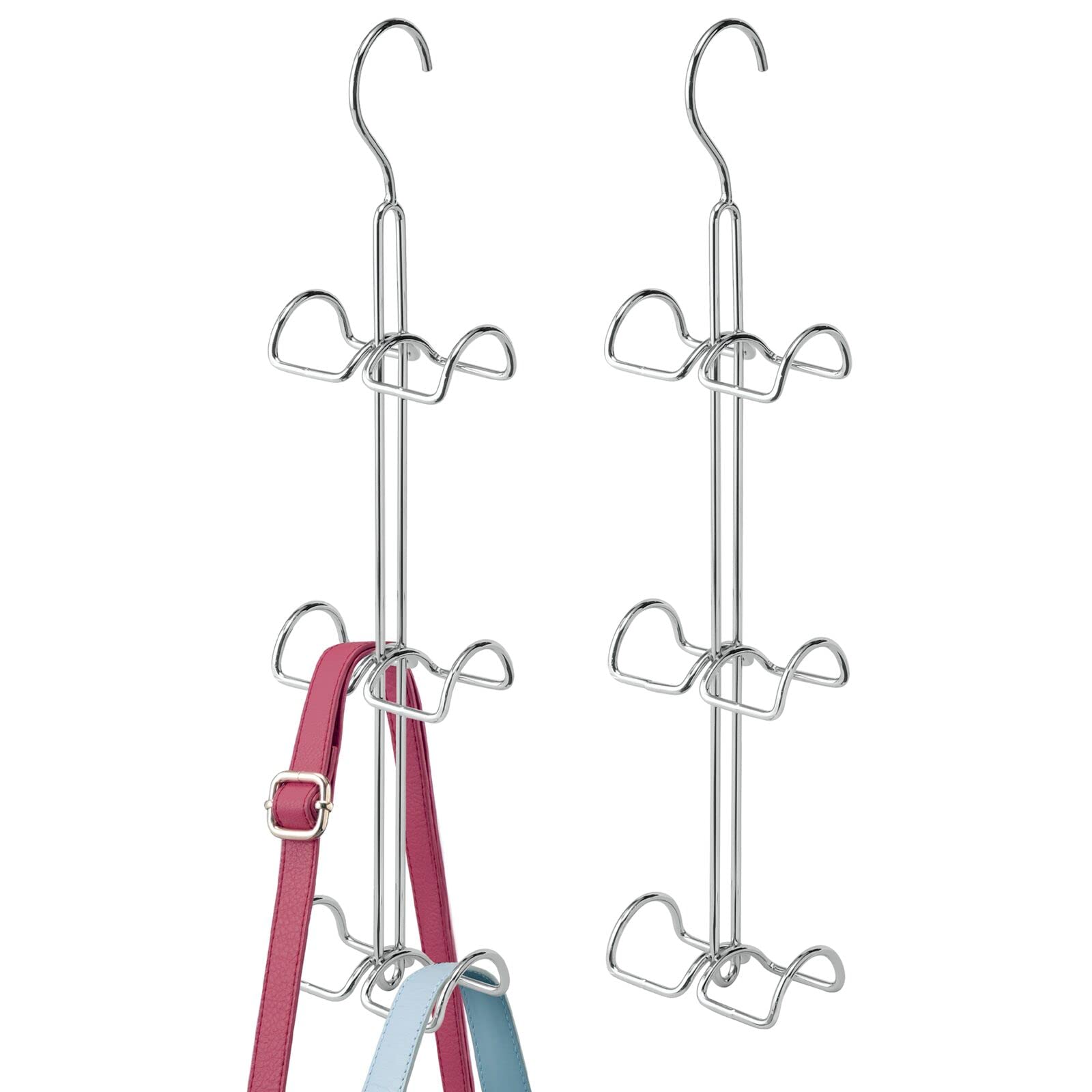 mDesign Set of 2 Handbag Organiser — Over Door Storage for The Wardrobe or Bedroom — Hanging Hooks for Bags, Purses, Satchels and More — Chrome